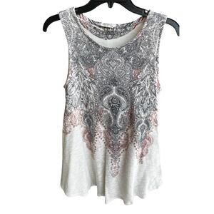 PPLA henna tattoo print lined Beachy whimsy hippy boho tank flare hem size 8